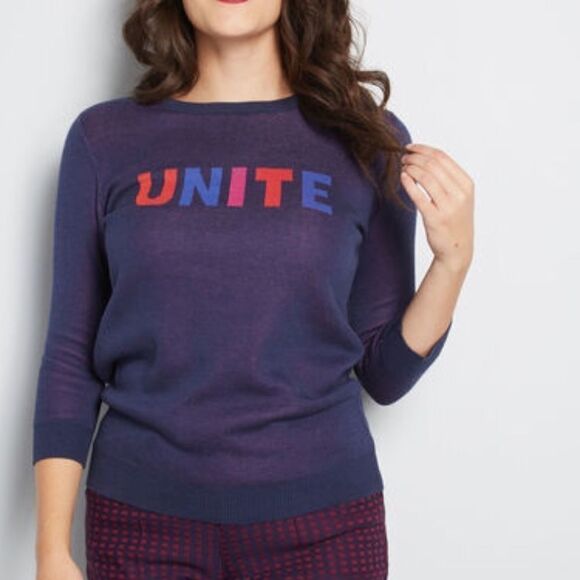 Modcloth Unite Graphic Pullover Navy Sweater S - Picture 1 of 3